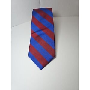 J Crew Mens 100% English Silk Tie Red Blue Striped  Made In USA
